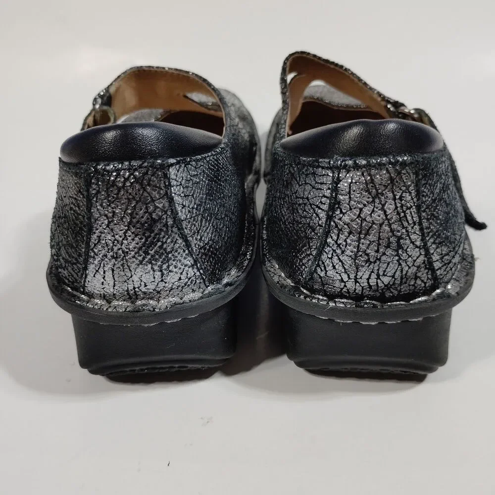 Alegria Womens Size 38 US 7.5 Onyx Crackle Jill Metallic Mary Jane JIL-752